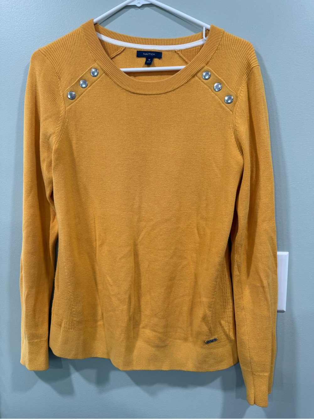 Nautica Golden Yellow Crewneck Sweater with Shoulder Buttons